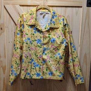 Yellow Floral Cotton Jacket By Averroe, Size 10